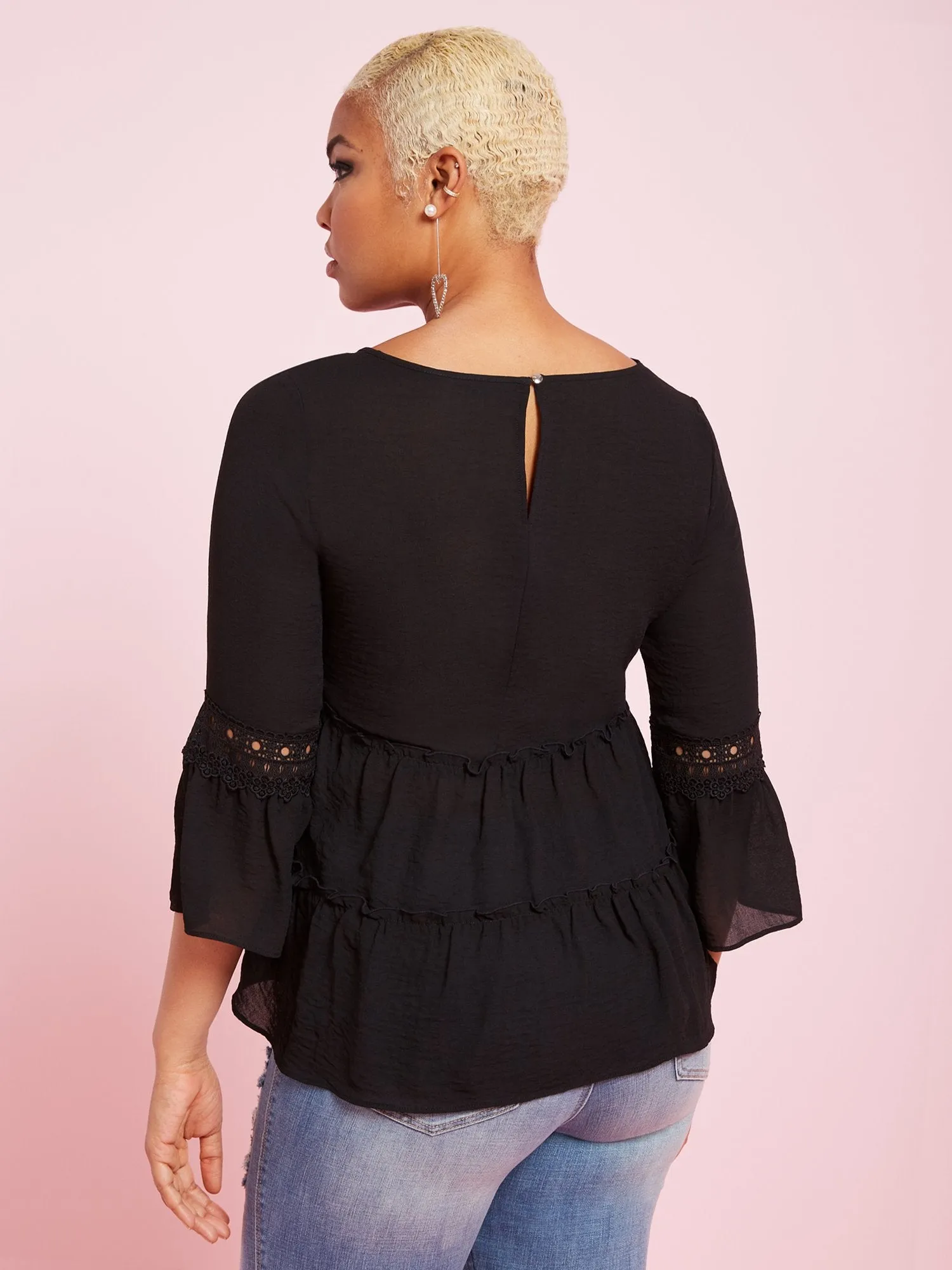 3/4-Sleeve Tiered Blouse