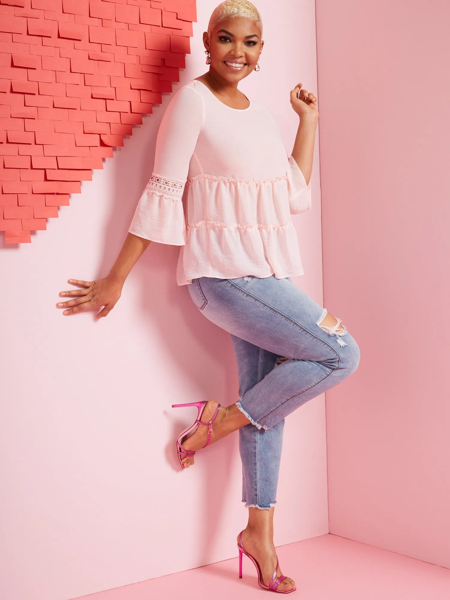 3/4-Sleeve Tiered Blouse