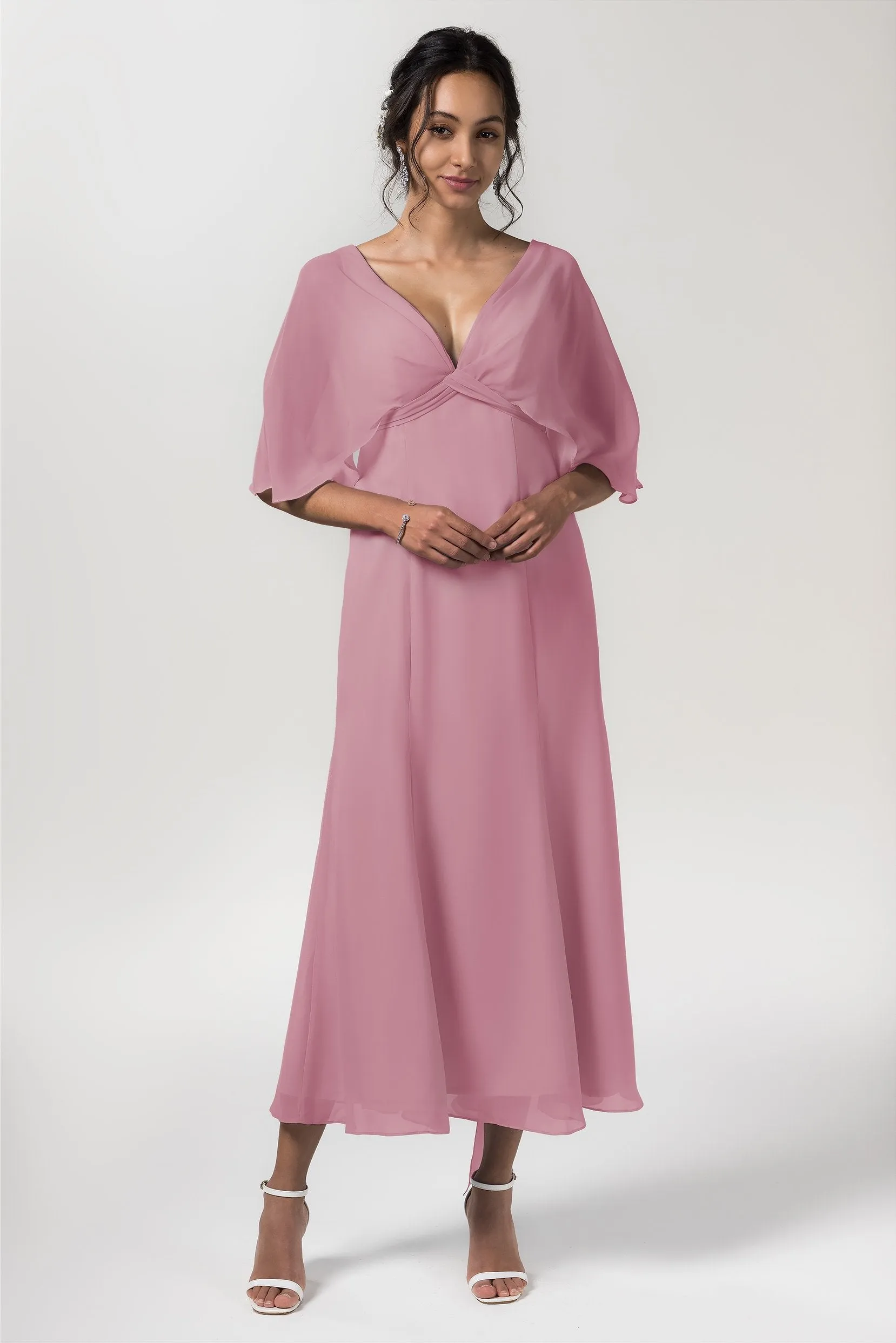 A-Line Tea Length Chiffon Bridesmaid Dress CB0553