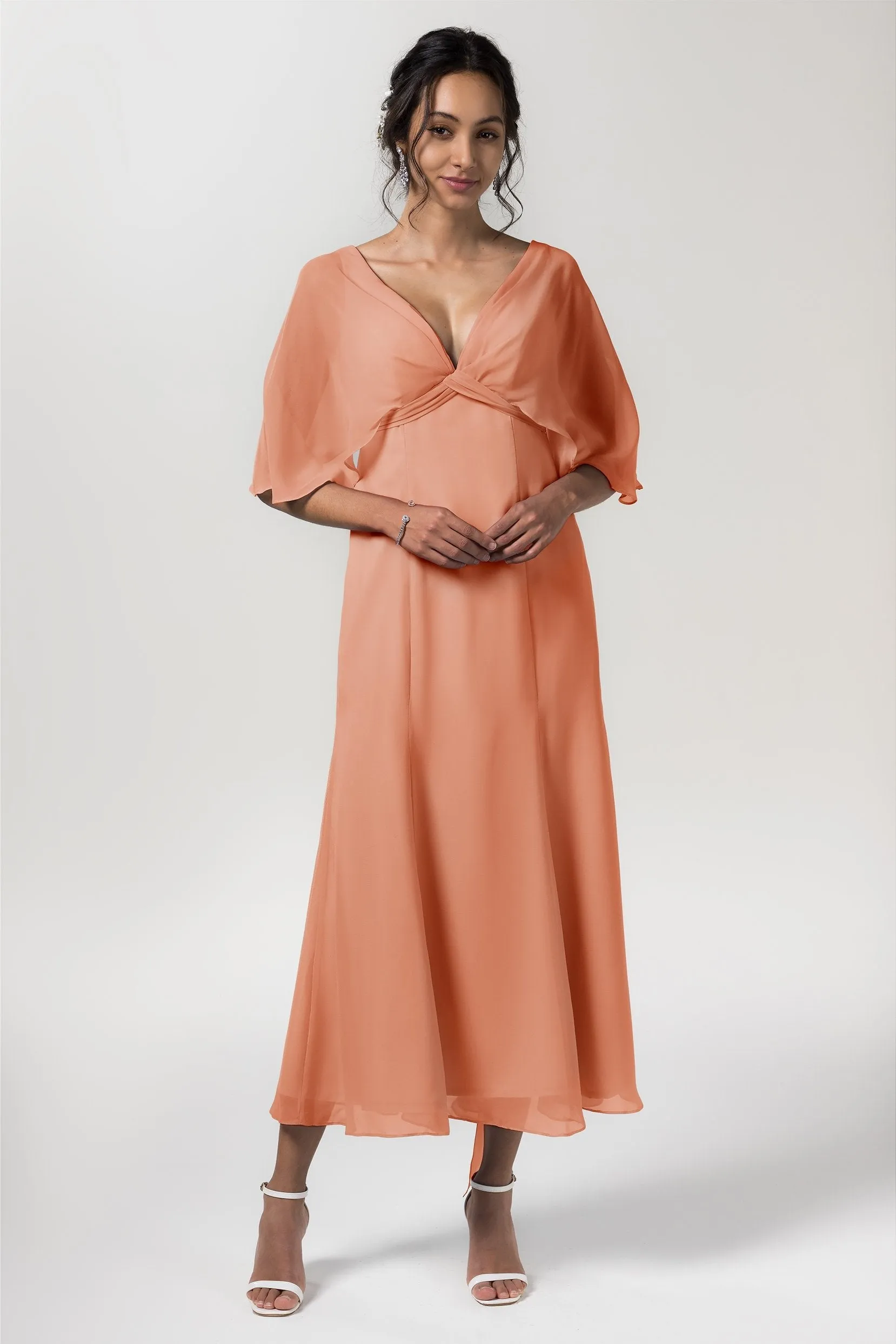 A-Line Tea Length Chiffon Bridesmaid Dress CB0553