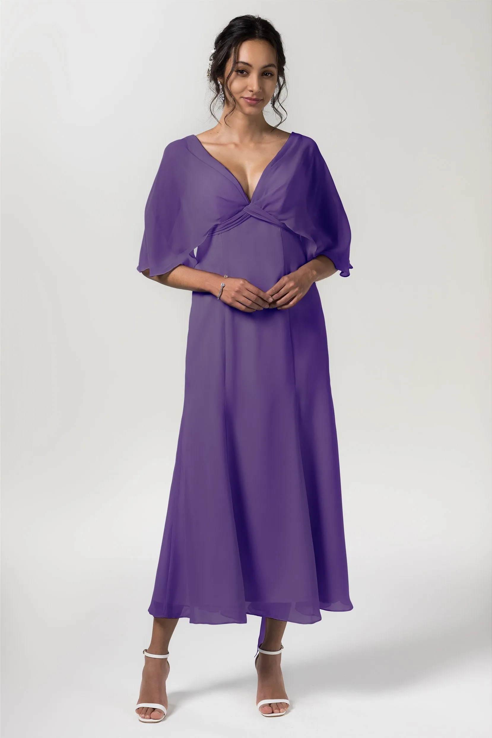 A-Line Tea Length Chiffon Bridesmaid Dress CB0553