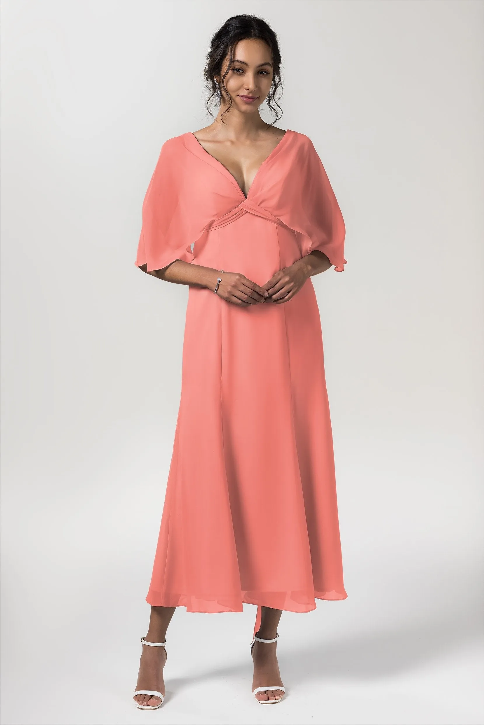 A-Line Tea Length Chiffon Bridesmaid Dress CB0553