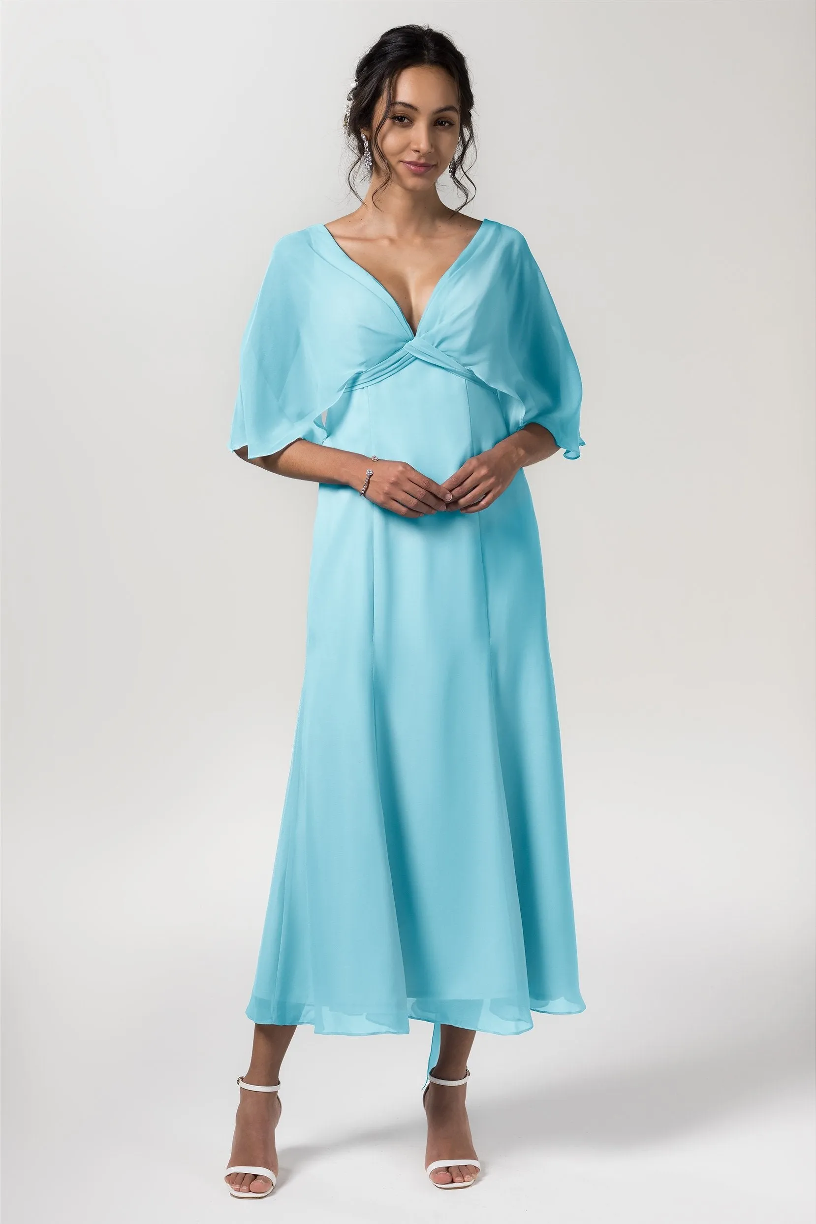 A-Line Tea Length Chiffon Bridesmaid Dress CB0553