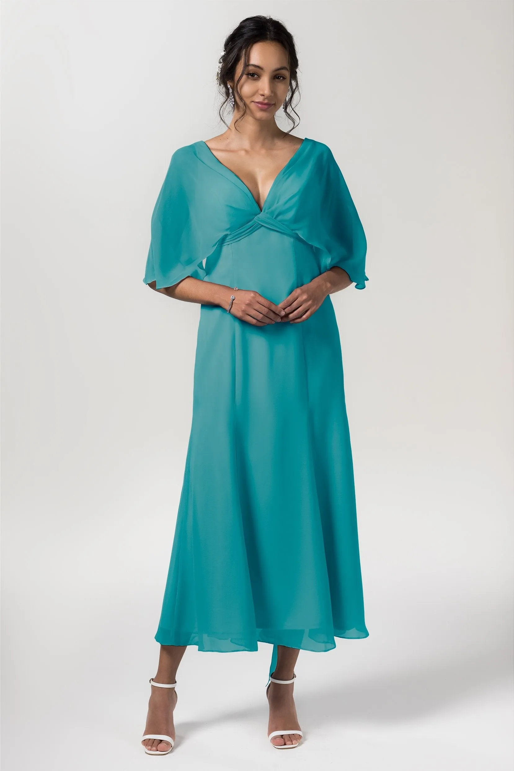 A-Line Tea Length Chiffon Bridesmaid Dress CB0553