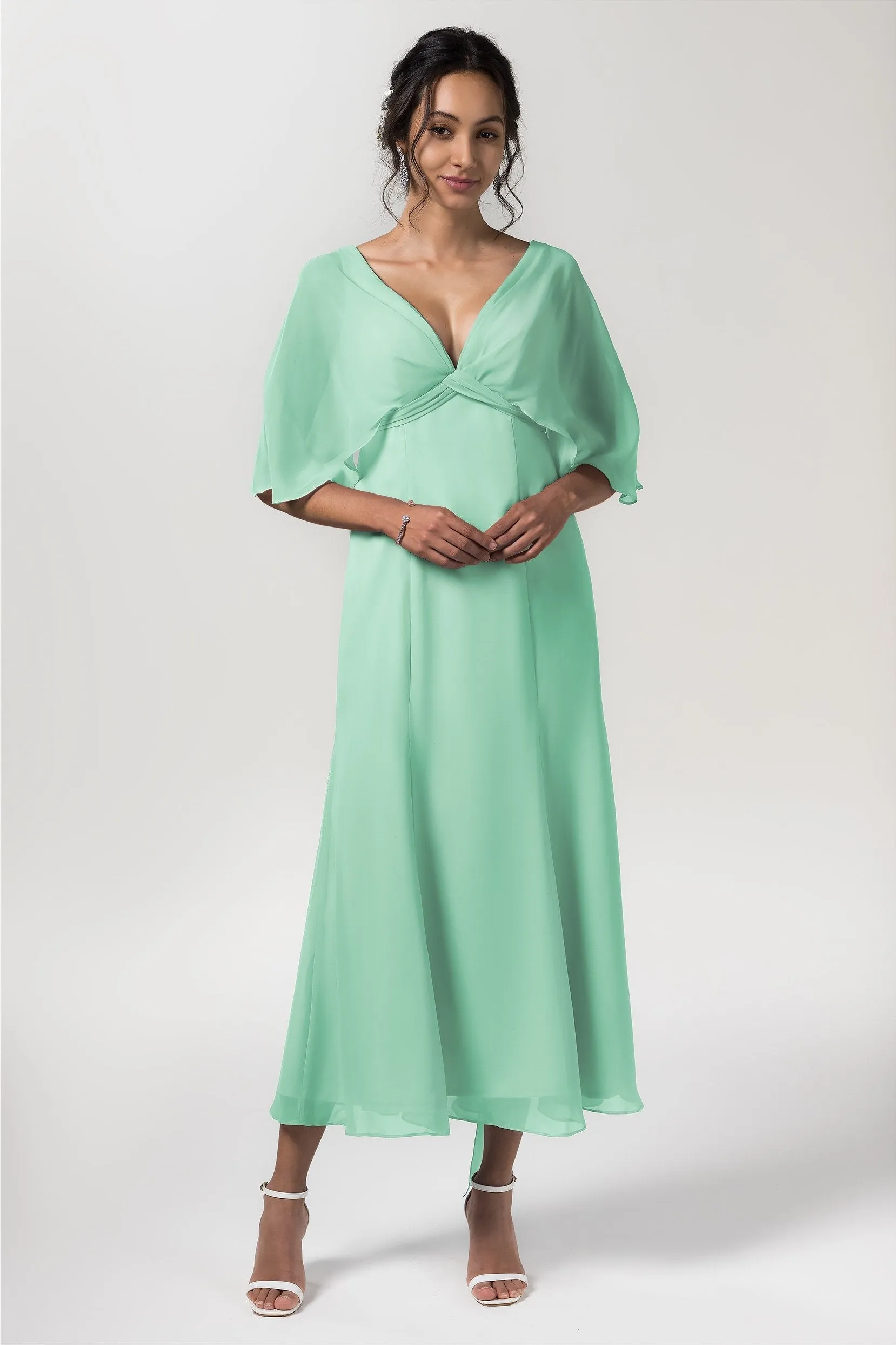 A-Line Tea Length Chiffon Bridesmaid Dress CB0553