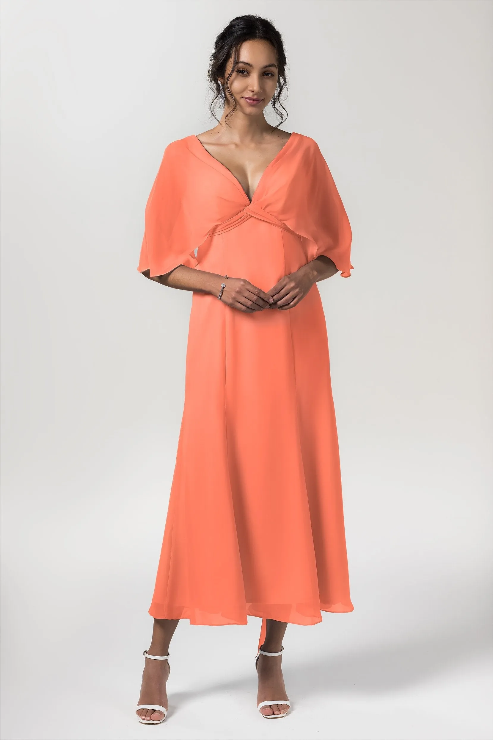 A-Line Tea Length Chiffon Bridesmaid Dress CB0553
