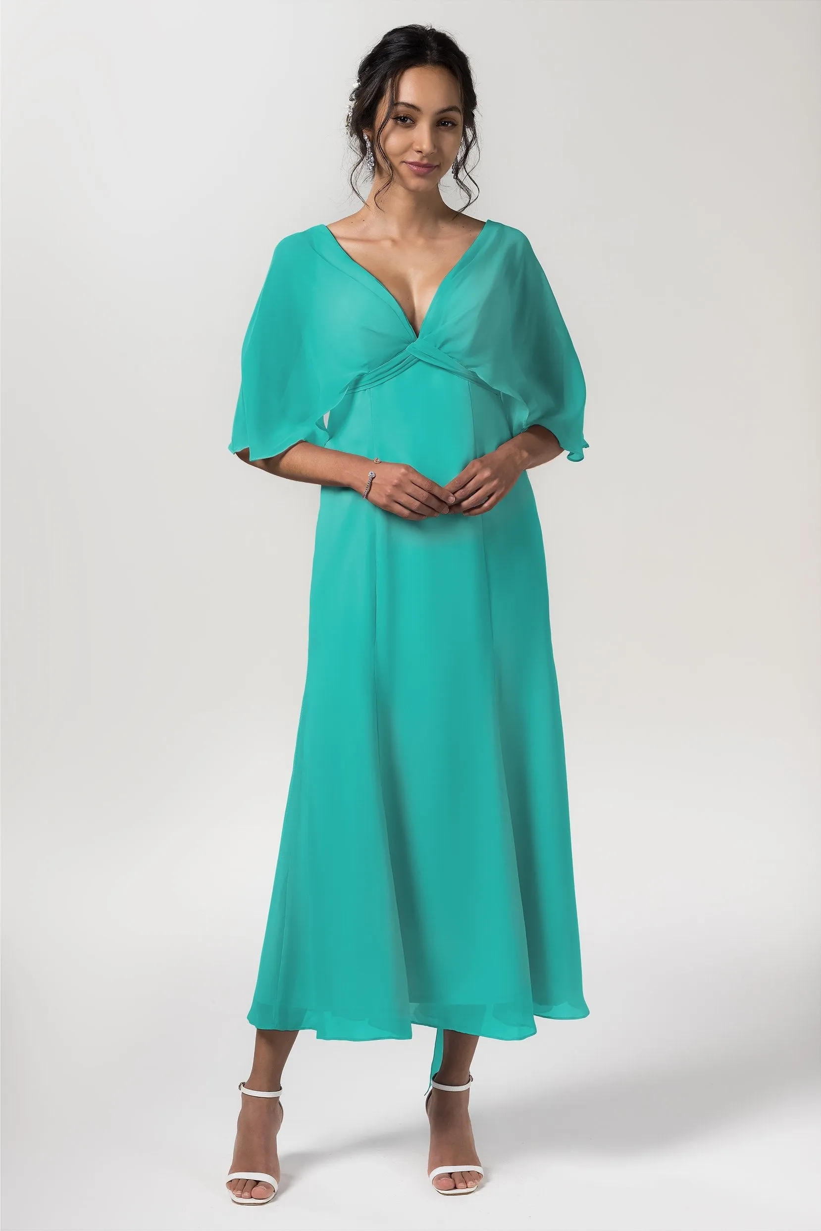 A-Line Tea Length Chiffon Bridesmaid Dress CB0553