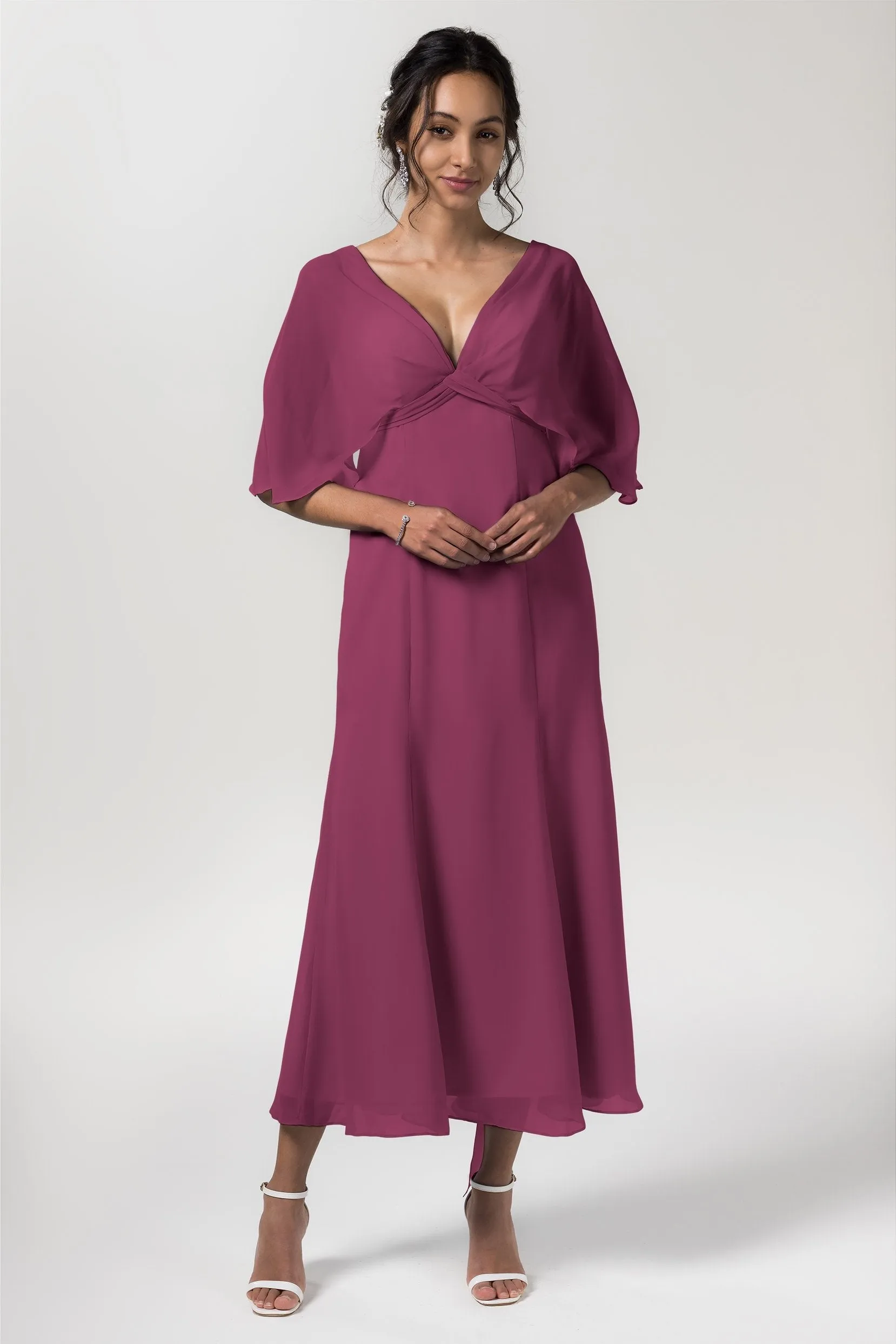 A-Line Tea Length Chiffon Bridesmaid Dress CB0553