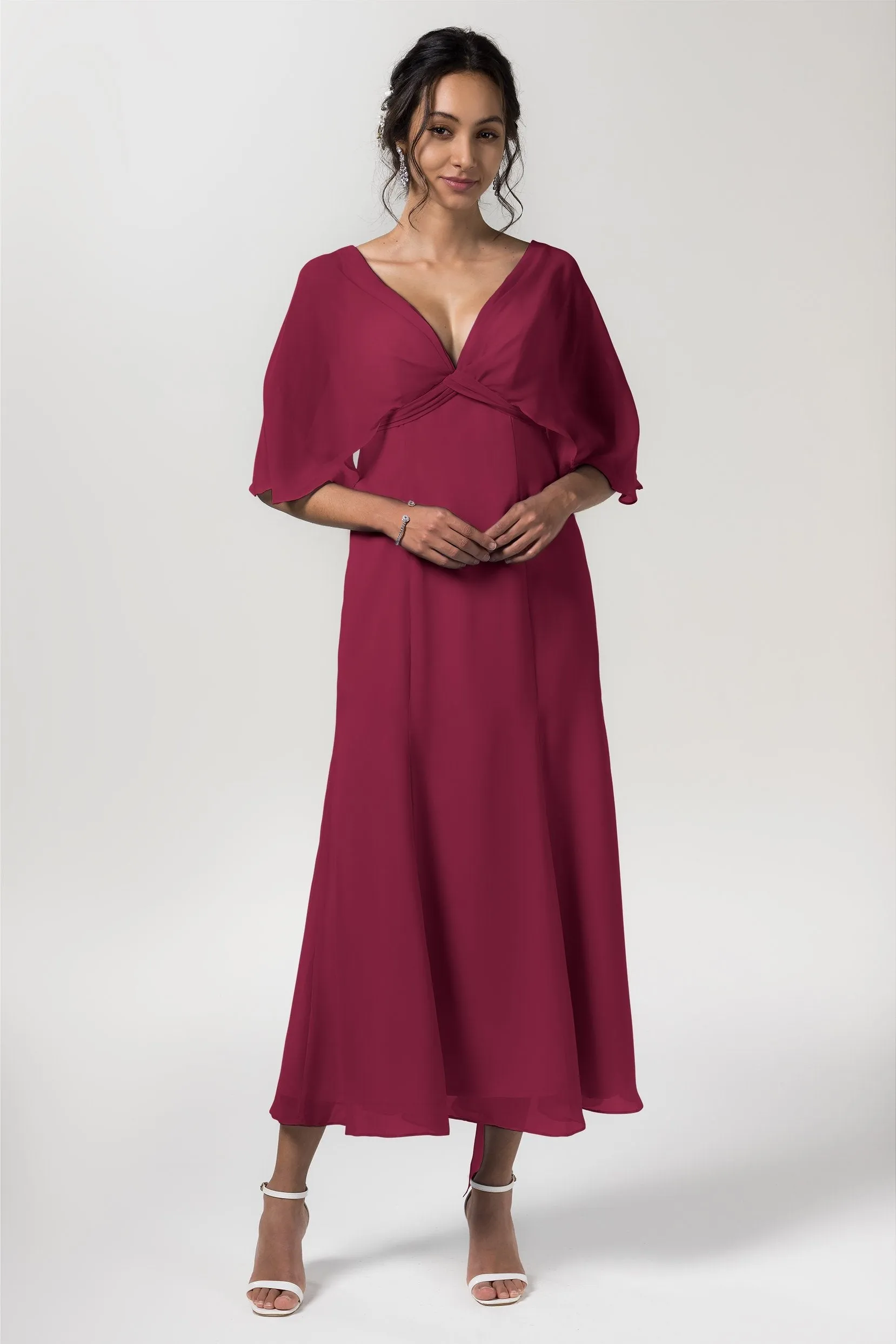 A-Line Tea Length Chiffon Bridesmaid Dress CB0553