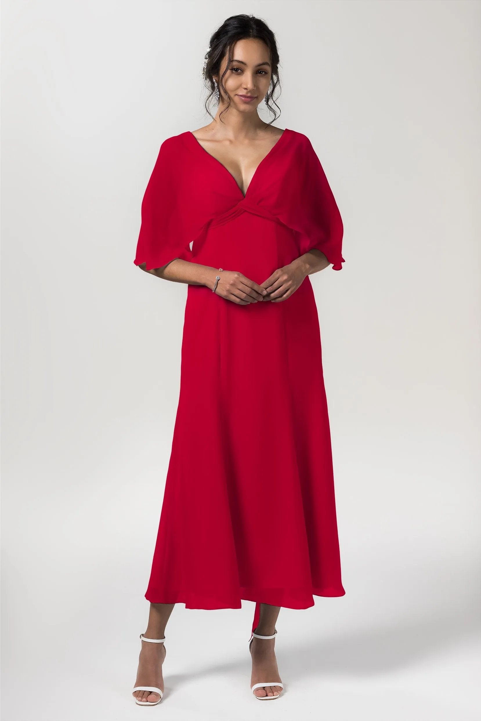 A-Line Tea Length Chiffon Bridesmaid Dress CB0553