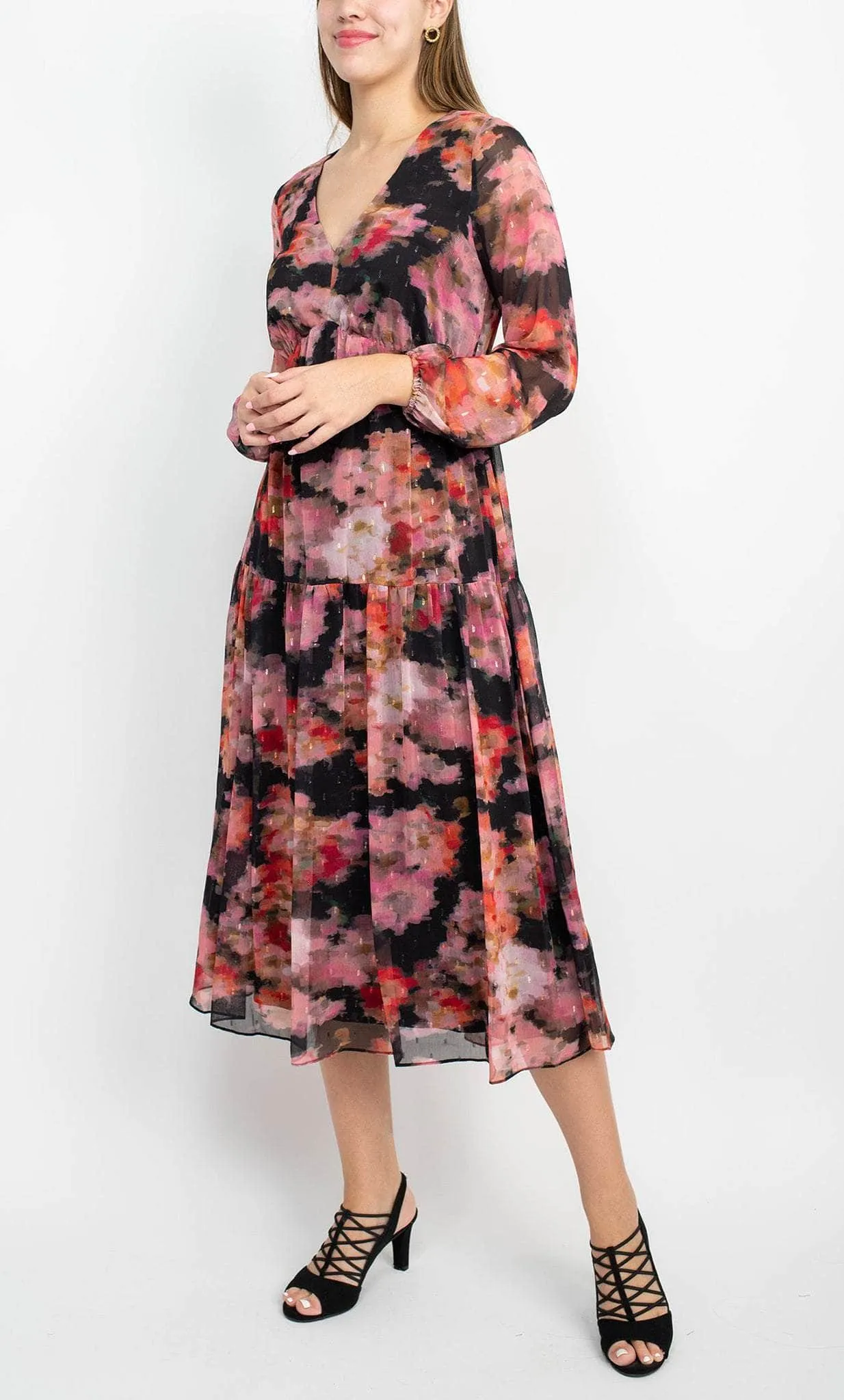 Adrianna Papell AP1E209660 - Tea Length Floral Chiffon Dress
