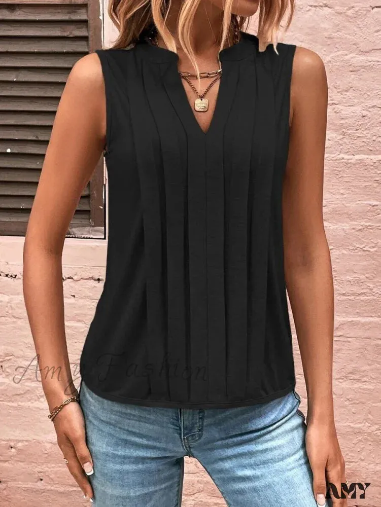 Amy Fashion - Fashion Style Elegant Pleated V-neck Blouse