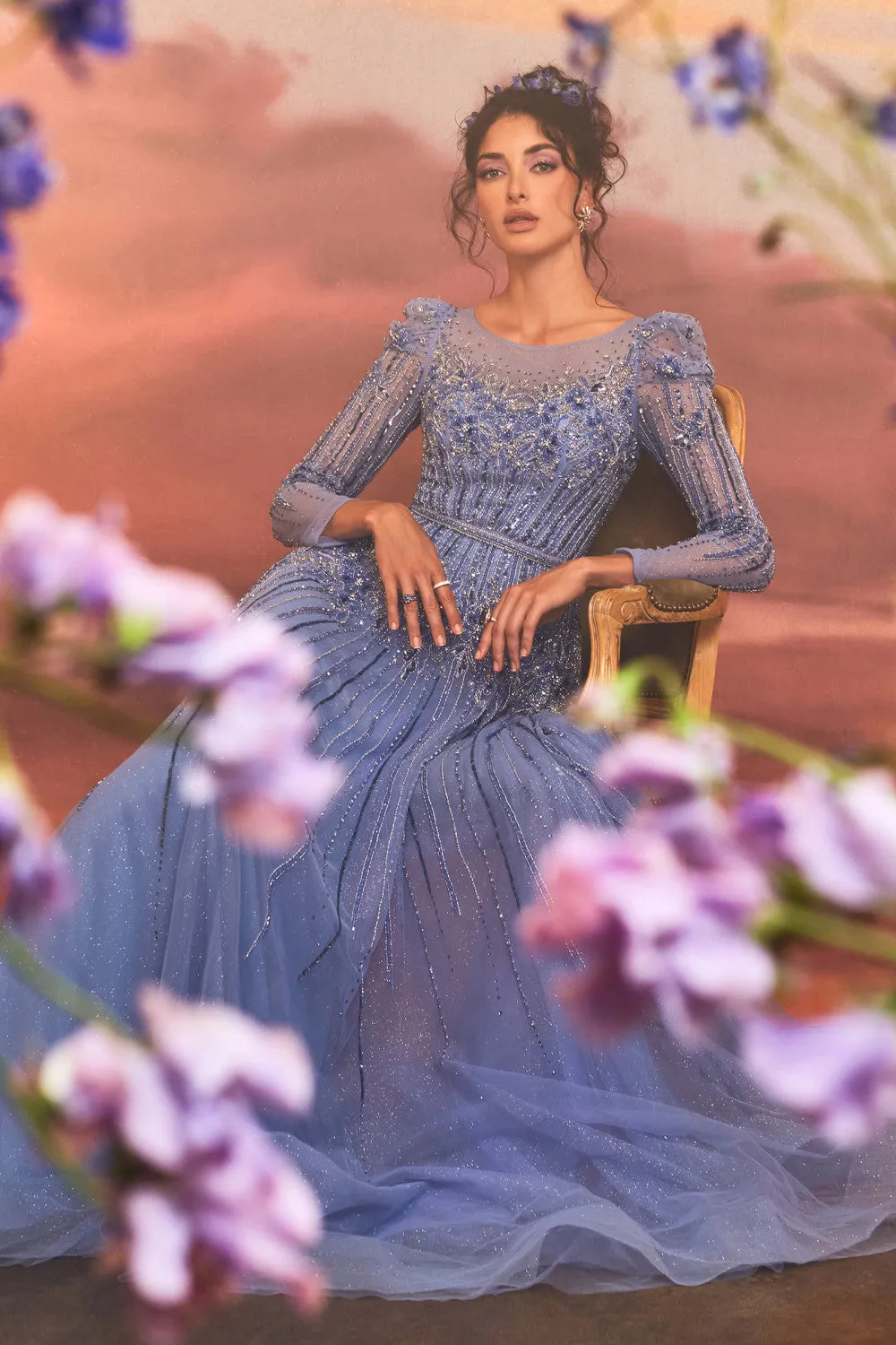 Andrea & Leo A1167 Long Sleeves Beaded Embellishment Evening Gown
