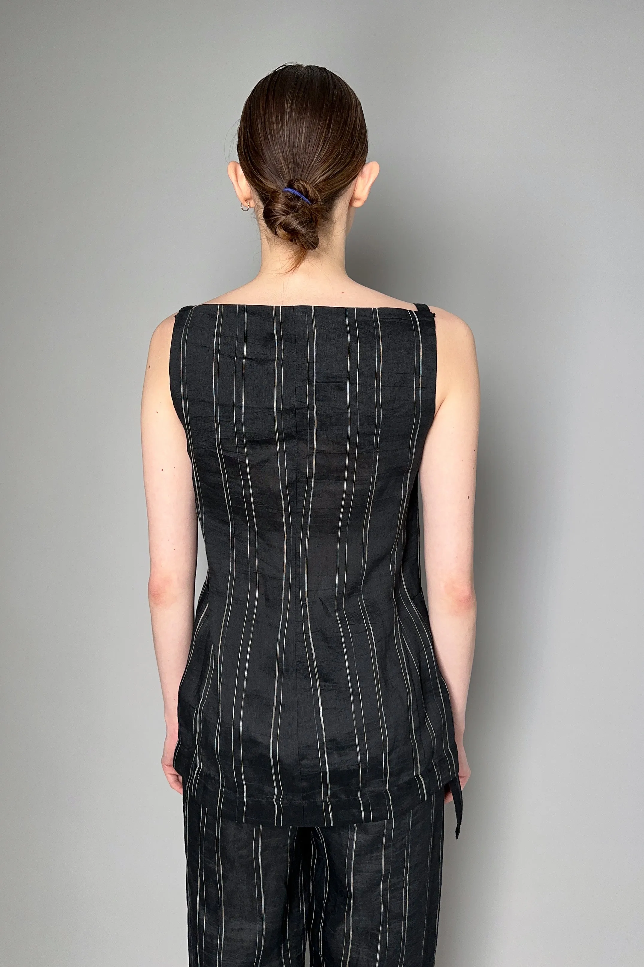 Annette Gortz Elegant Summer Linen Blend Pinstripe Vest Top in Black
