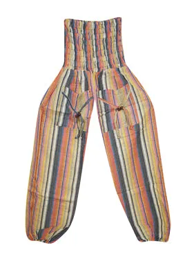 baggy pants, Canvas Cotton Pant, PeachStripe Print Bohemian Pants, High Waist Pants S/M/L