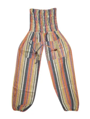 baggy pants, Canvas Cotton Pant, PeachStripe Print Bohemian Pants, High Waist Pants S/M/L