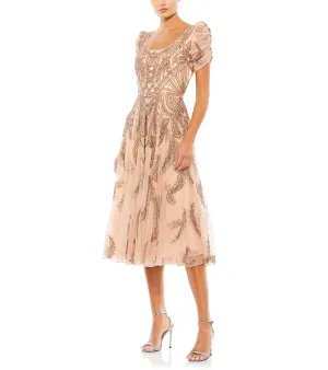 Beaded A-Line Tea Length Dress