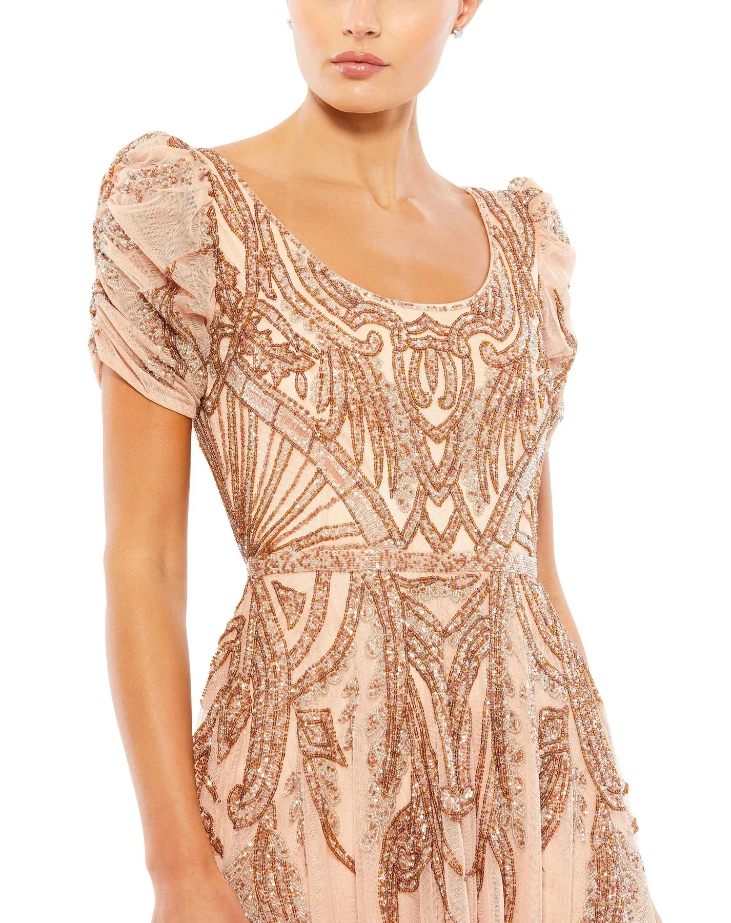 Beaded A-Line Tea Length Dress
