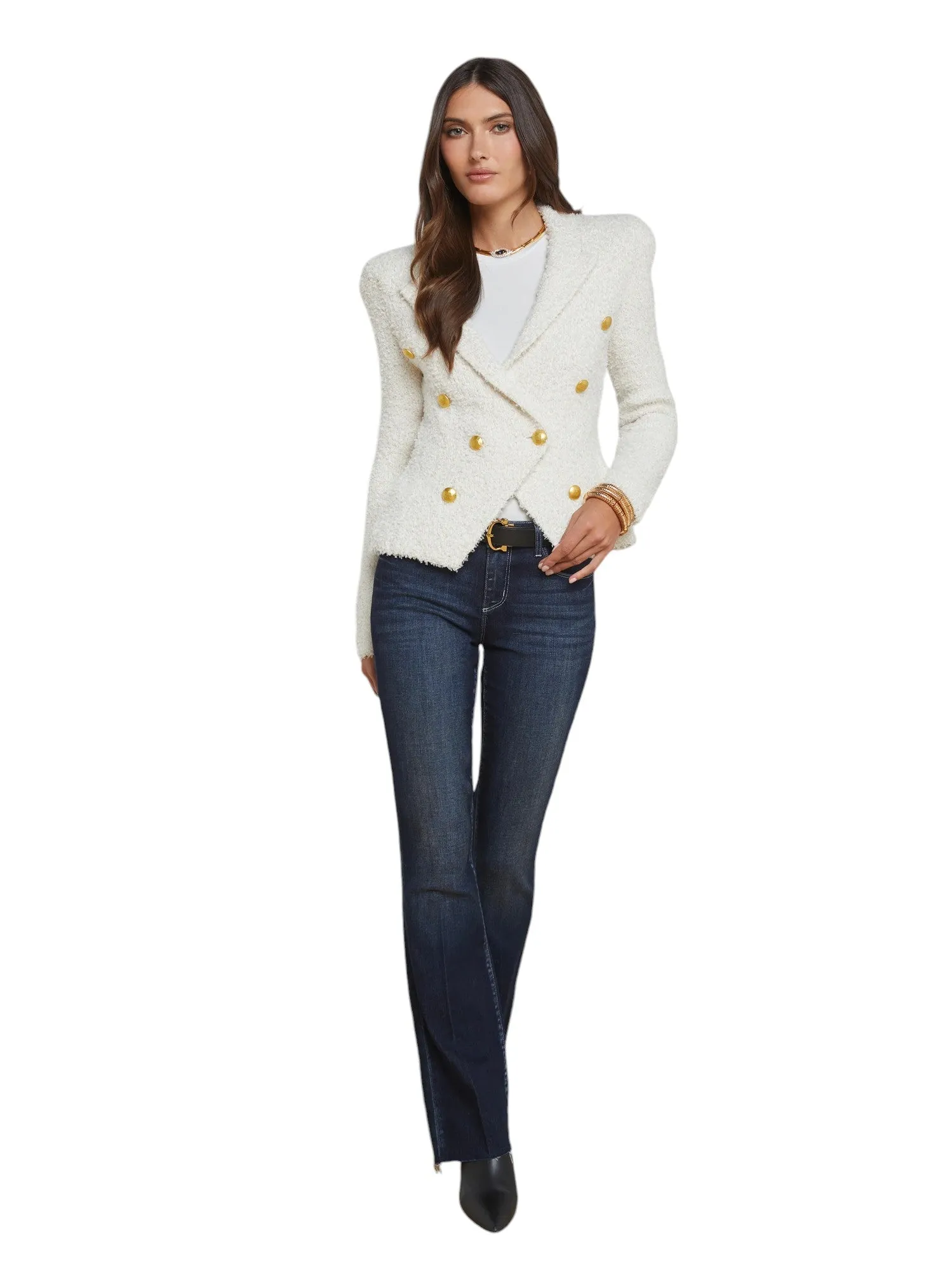 Bethany Knit Blazer - Ivory/Gold