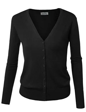BIADANI Women Button Down Long Sleeve Soft V-Neck Cardigan Sweater Black Large