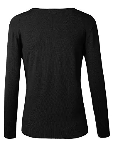 BIADANI Women Button Down Long Sleeve Soft V-Neck Cardigan Sweater Black Large