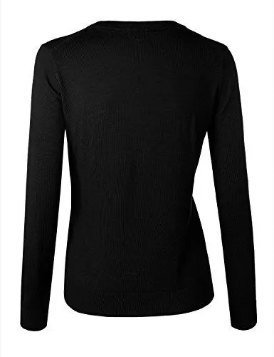 BIADANI Women Round Neck Button Down Soft Classic Knit Cardigan Sweater Black Medium