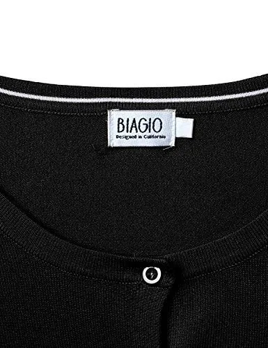 BIADANI Women Round Neck Button Down Soft Classic Knit Cardigan Sweater Black Medium