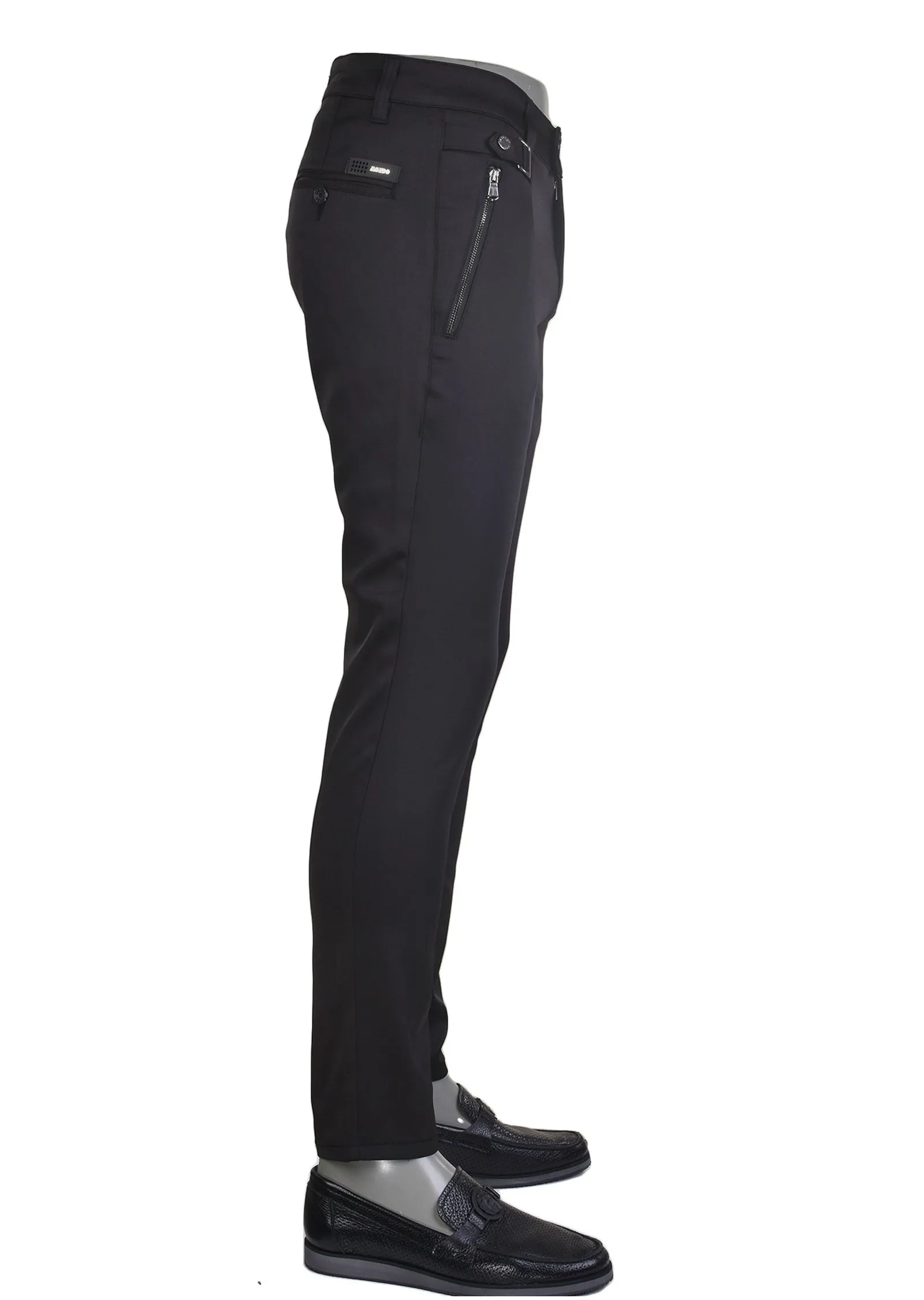 Black Silver Buckle Zipper Pants
