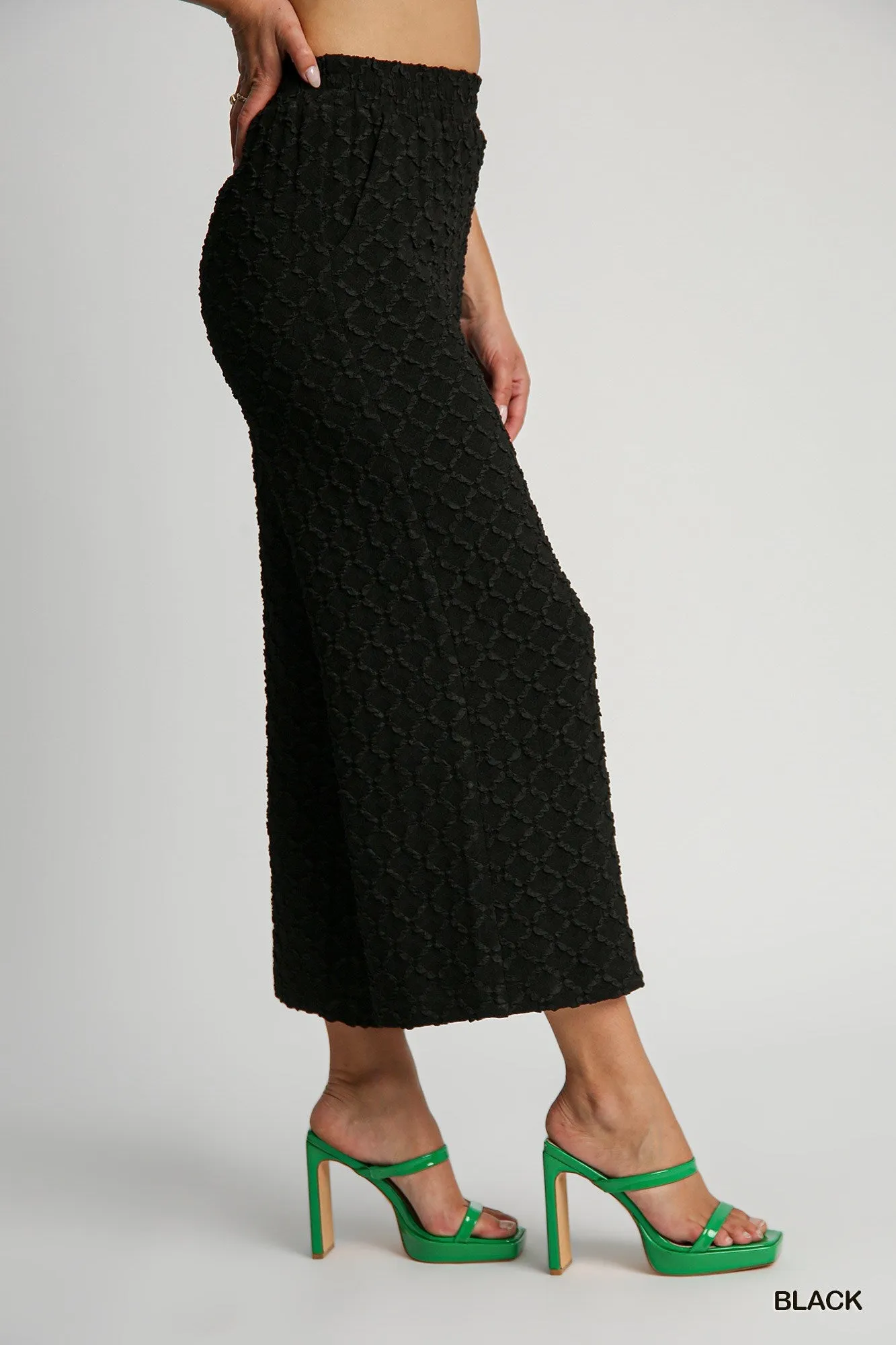 Black Textured Knit Wide Leg Ankle Pants