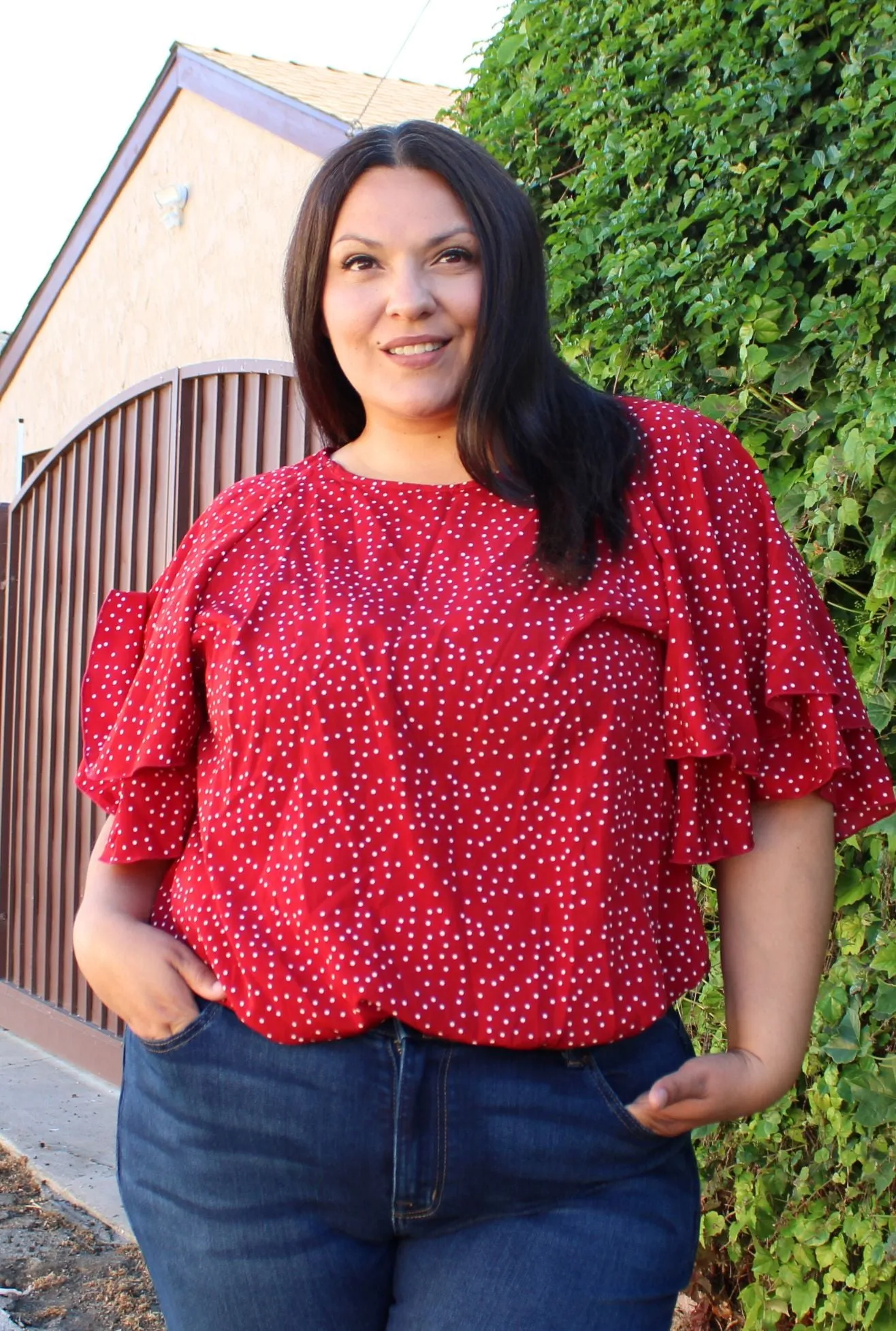 Bloomchic Crew Neck Ruffle Tiered Sleeve Blouse, MULTIPLE COLORS & SIZES