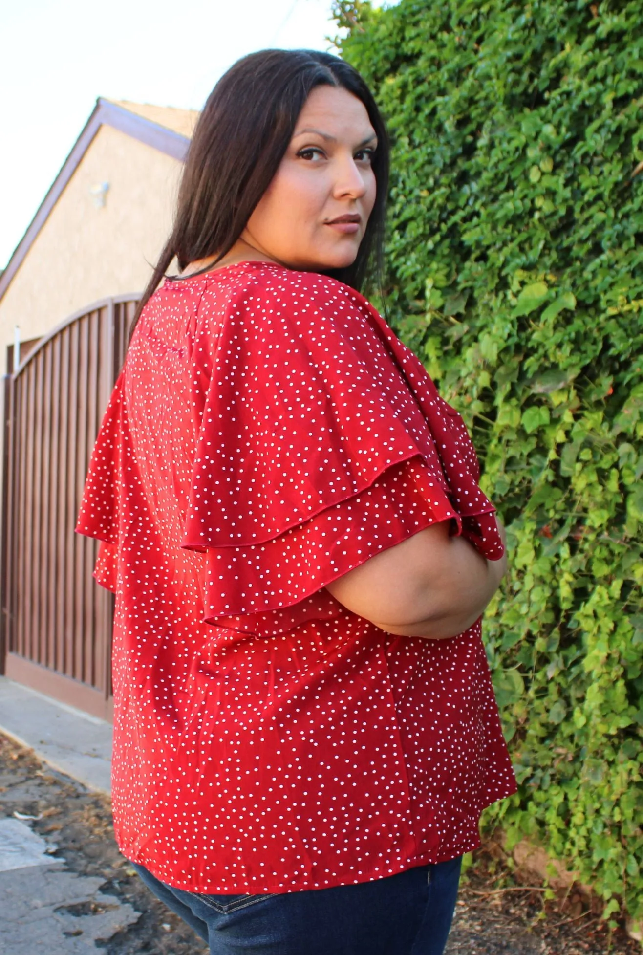 Bloomchic Crew Neck Ruffle Tiered Sleeve Blouse, MULTIPLE COLORS & SIZES