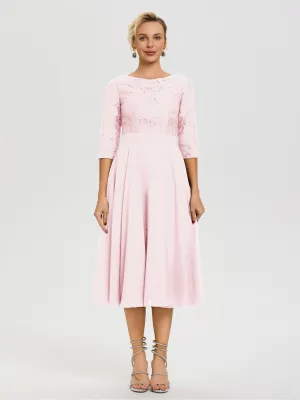 Blush Pink Mother Of The Bride Dress Plus Size A Line Lace Top Tea Length Chiffon Mother Of The Bride Dresses