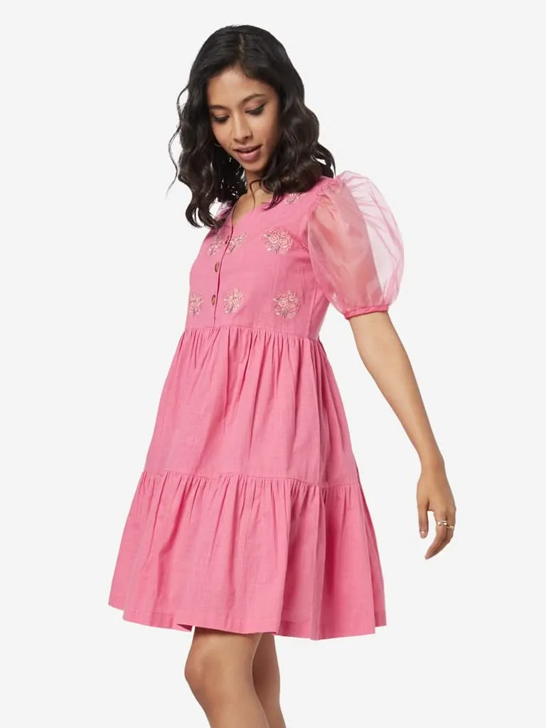 Bombay Paisley Pink Embroidered Tiered Dress