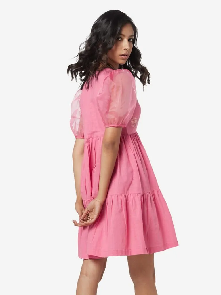 Bombay Paisley Pink Embroidered Tiered Dress