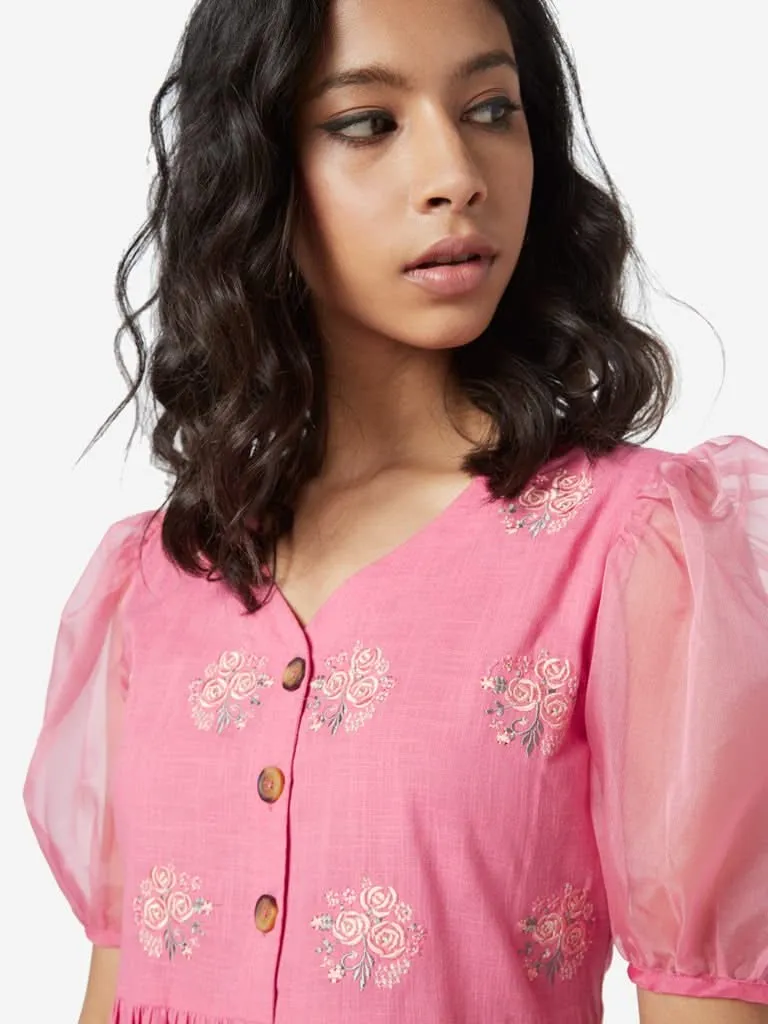 Bombay Paisley Pink Embroidered Tiered Dress