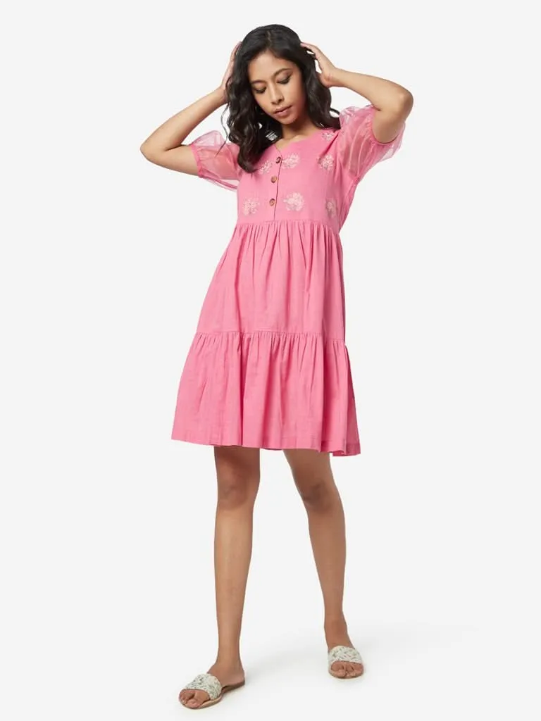 Bombay Paisley Pink Embroidered Tiered Dress