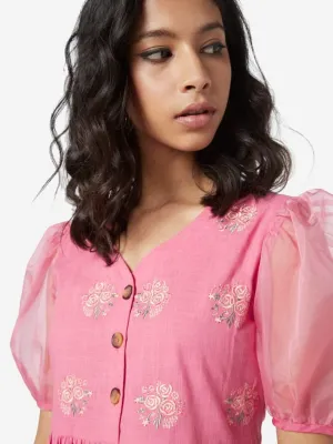 Bombay Paisley Pink Embroidered Tiered Dress
