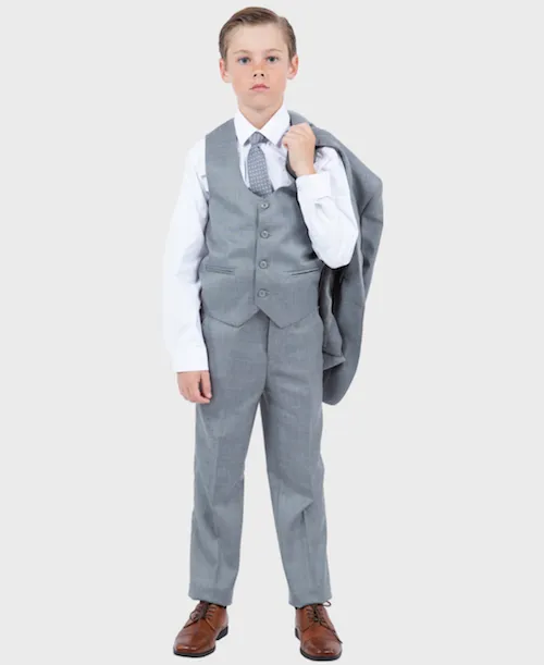 Boys Shark Grey Slim Fit Sharkskin Suit