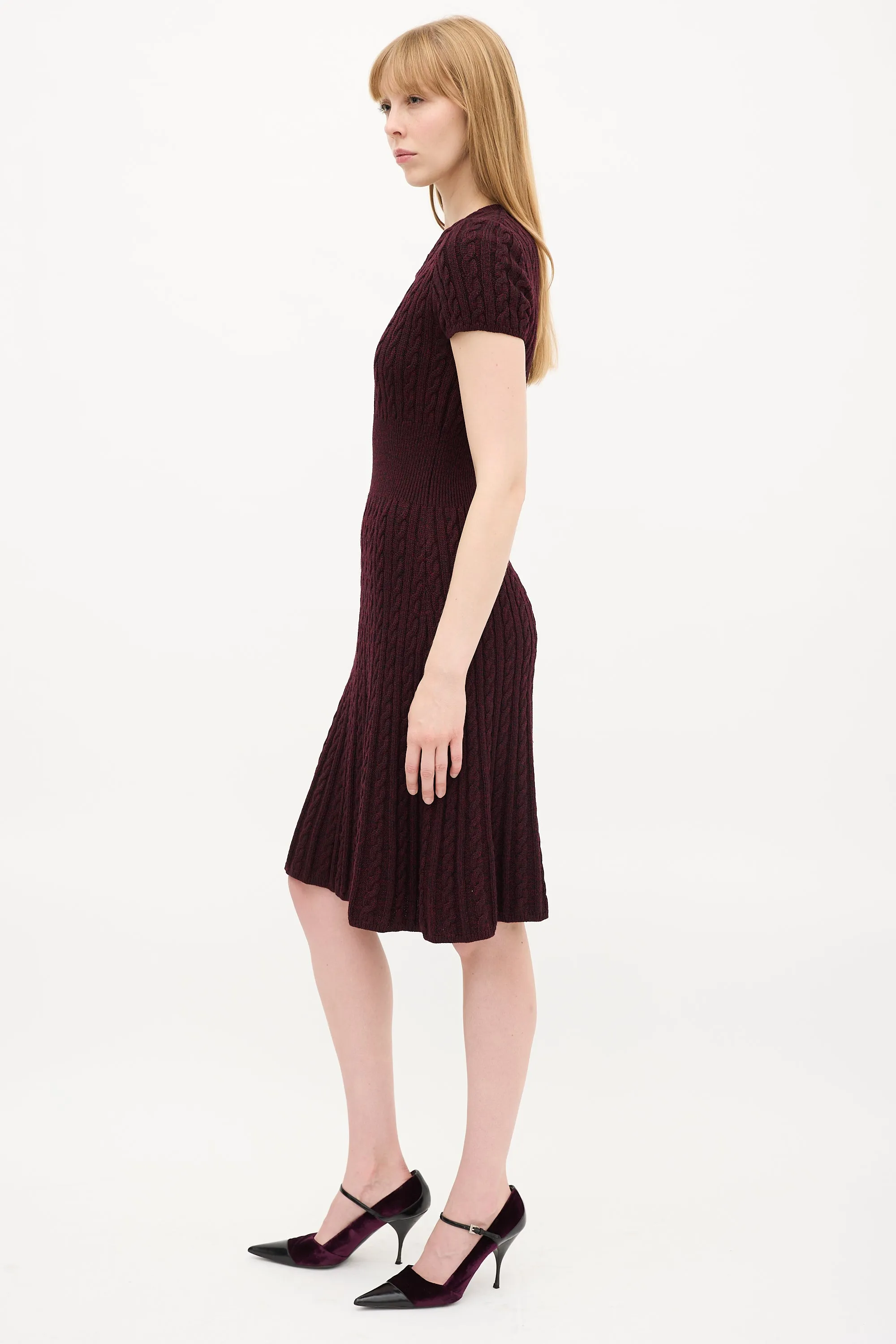 Burgundy Cable Knit A-Line Midi Dress