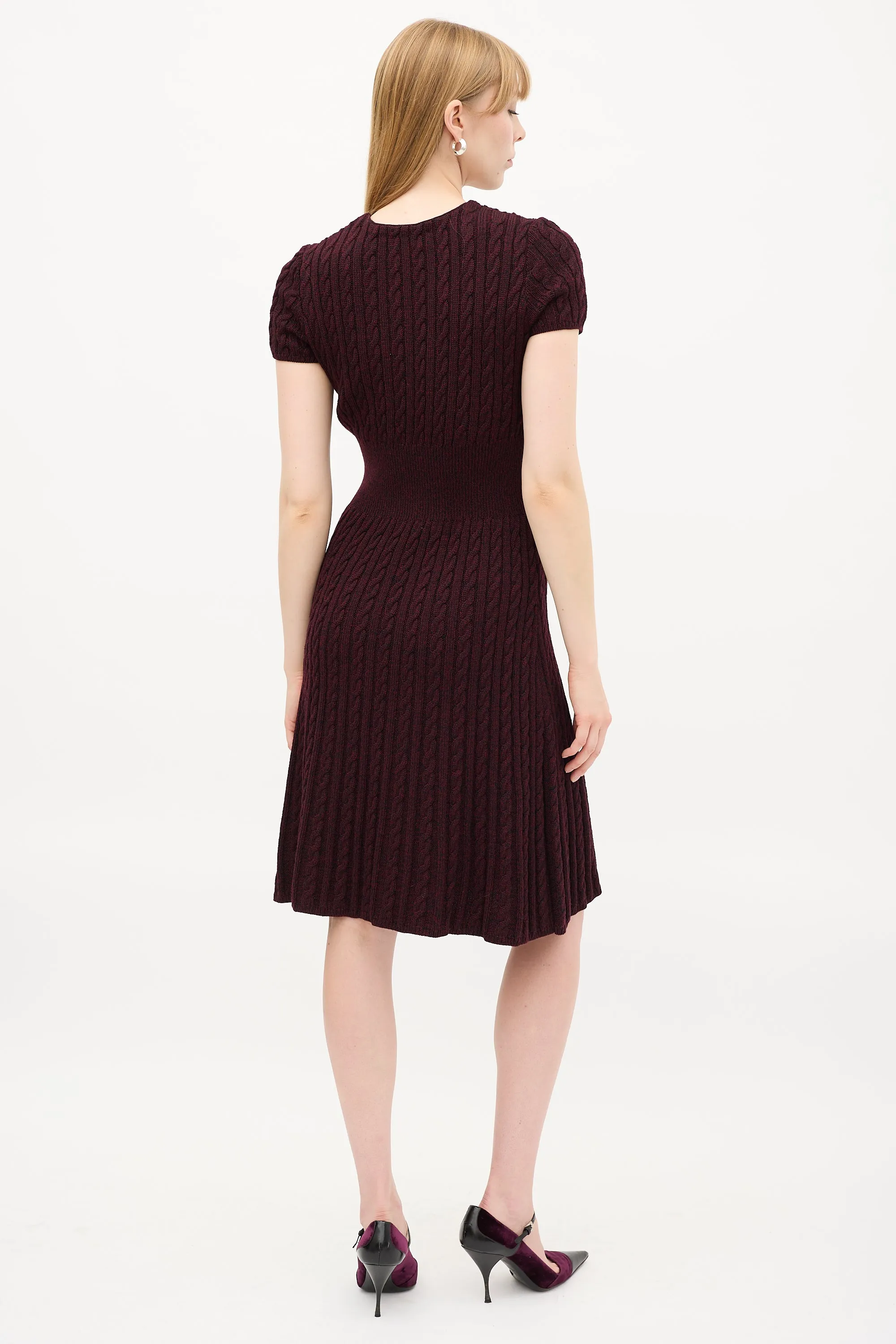 Burgundy Cable Knit A-Line Midi Dress