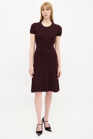 Burgundy Cable Knit A-Line Midi Dress