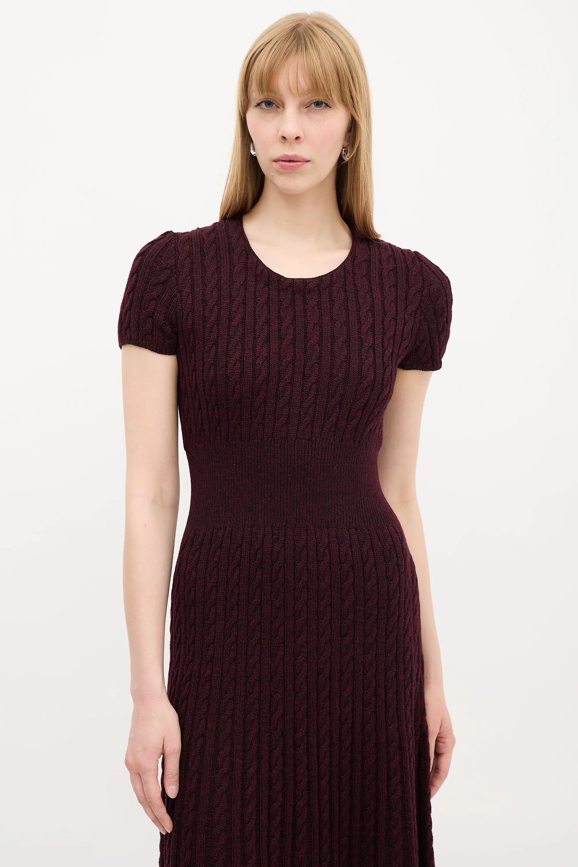 Burgundy Cable Knit A-Line Midi Dress
