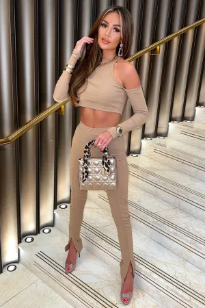Camel Split Front Flared Trousers - Florie