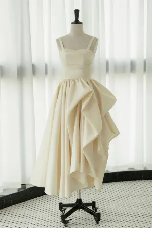 Champagne Tea Length Prom Dresses, Champagne Tea Length Formal Homecoming Dresses KPH0738