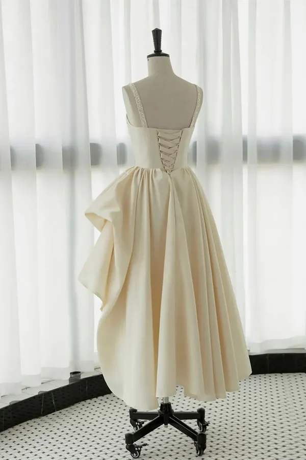 Champagne Tea Length Prom Dresses, Champagne Tea Length Formal Homecoming Dresses KPH0738