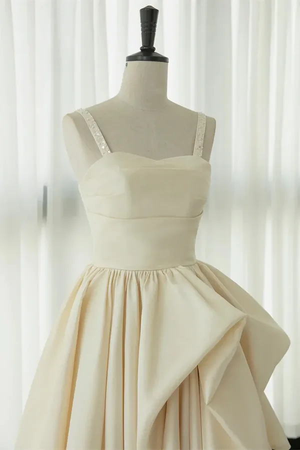 Champagne Tea Length Prom Dresses, Champagne Tea Length Formal Homecoming Dresses KPH0738