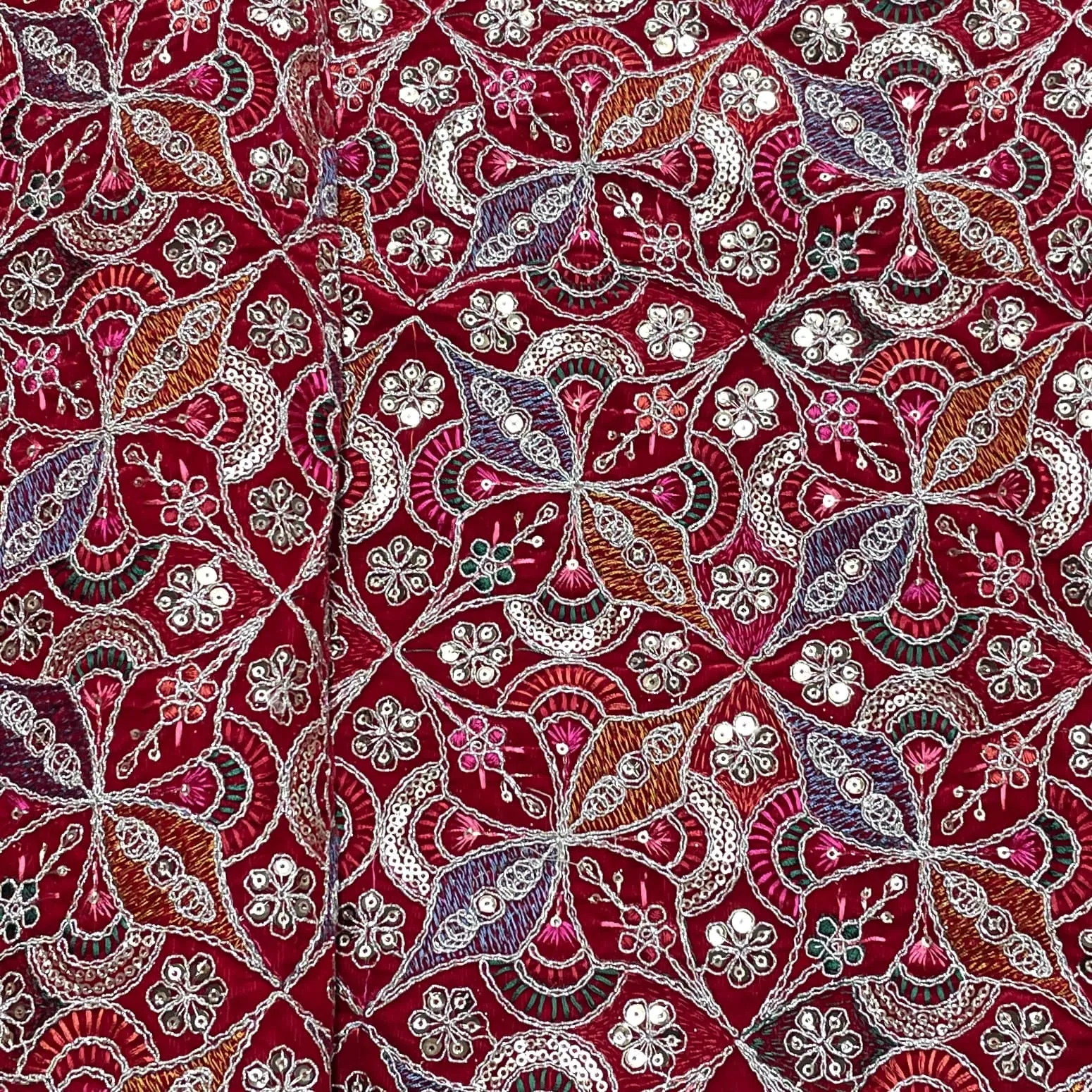 Classic Red Traditional Sequins Embroidery Velvet Fabric 14884