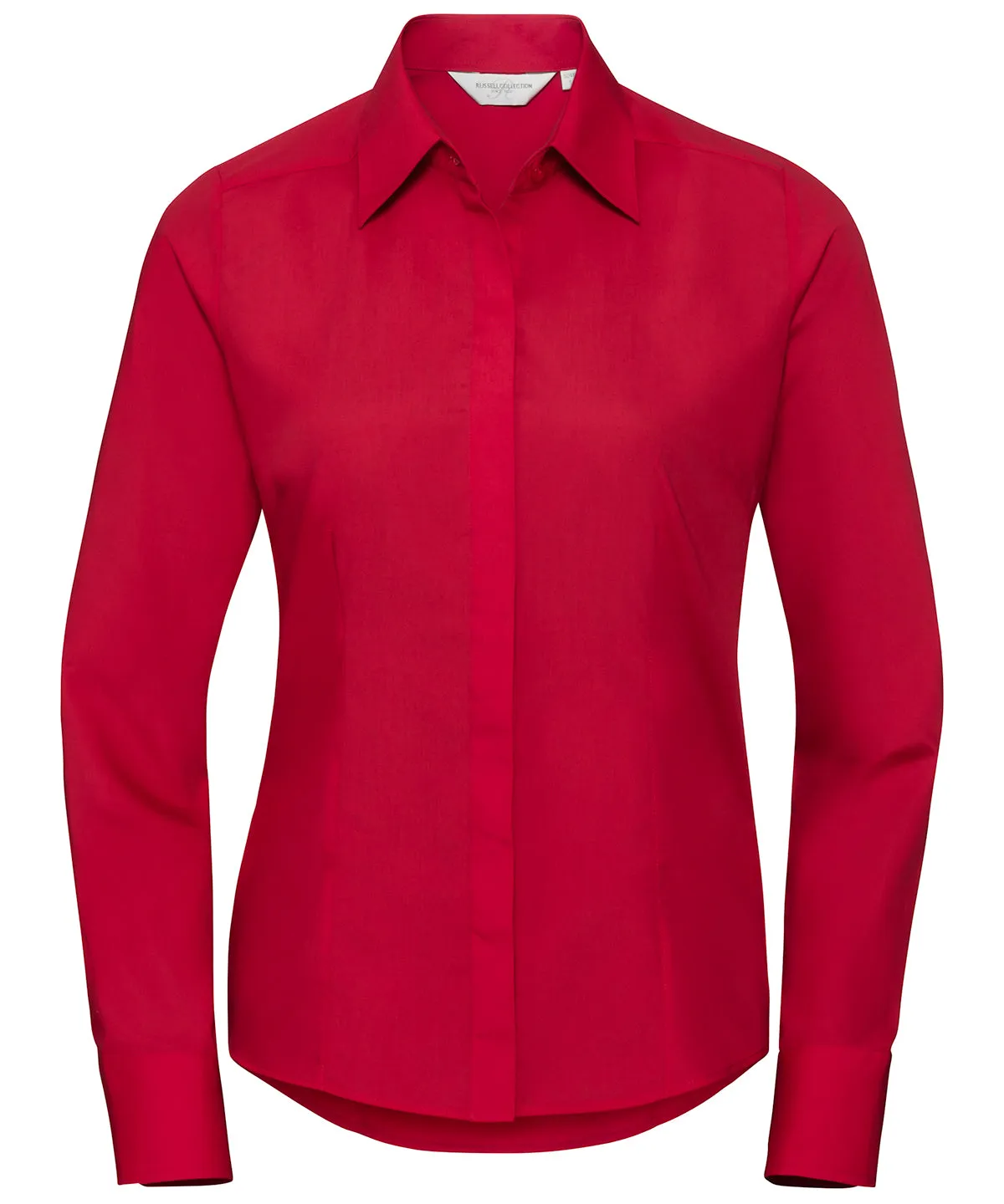 Classic Red - Women's long sleeve polycotton easycare fitted poplin shirt