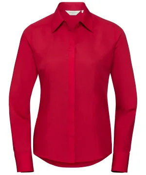 Classic Red - Women's long sleeve polycotton easycare fitted poplin shirt