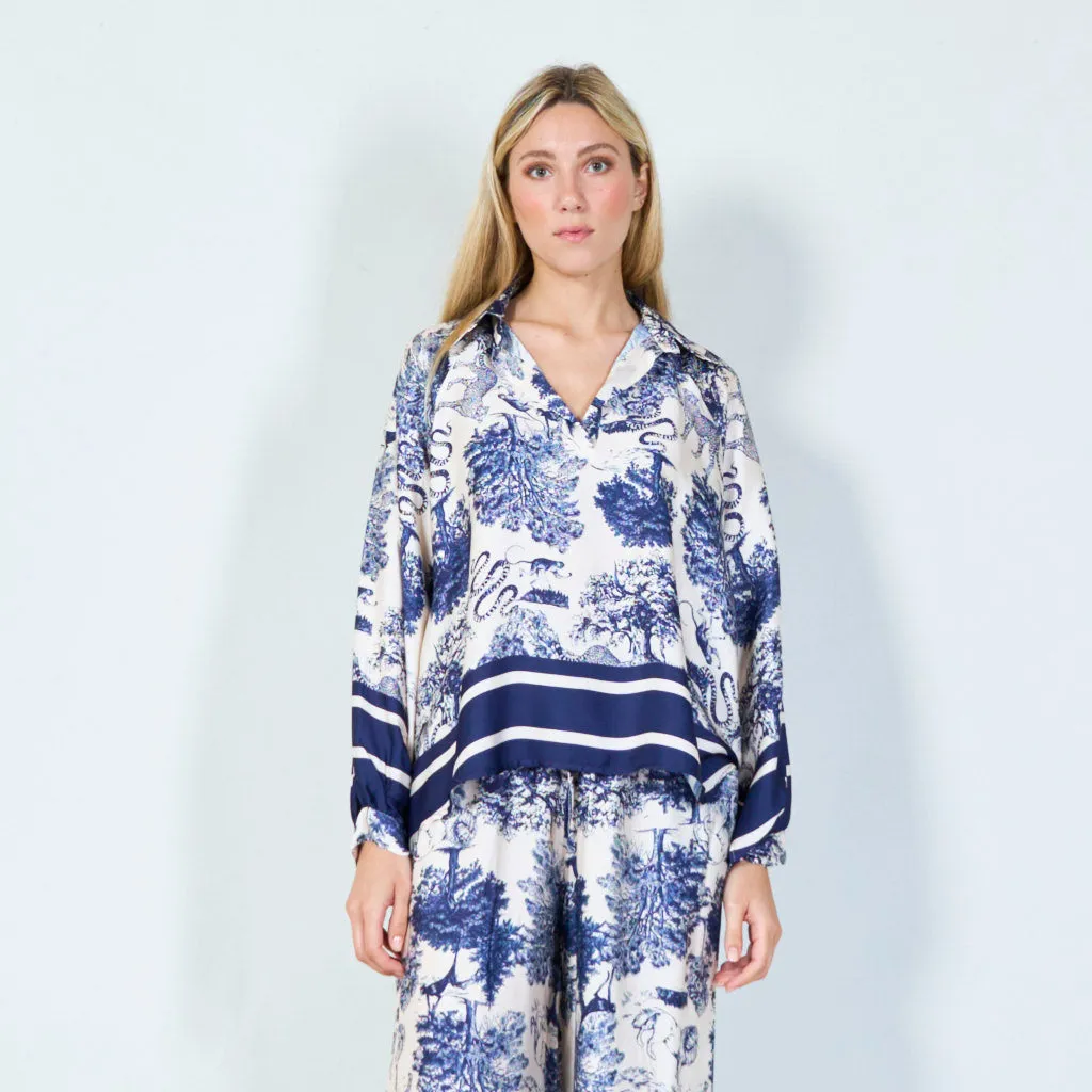 Classic toile print blouse wholesale